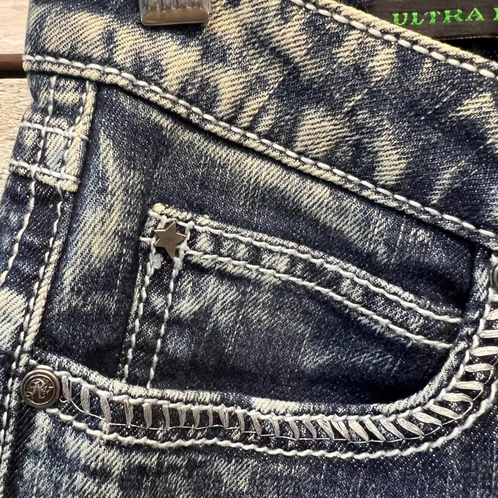 Rock 47 By Wrangler Y2K Low Rise Flare Jeans Embroidered 36L Size 3 - Picture 11 of 12